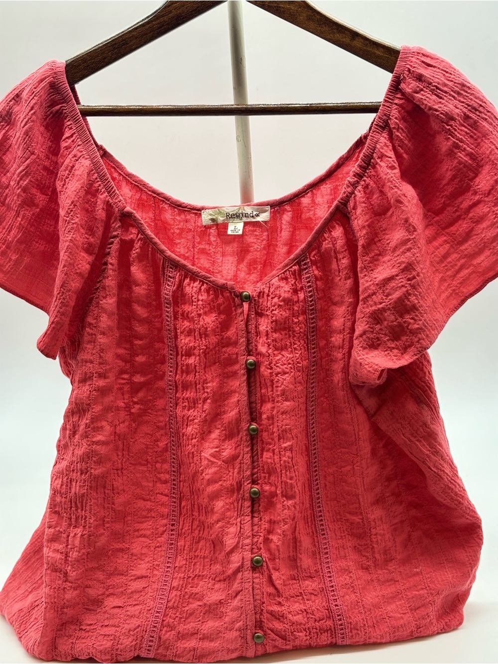 Rewind Coral Button-Front Peasant Blouse